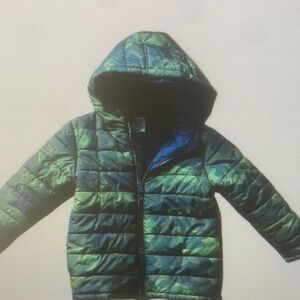 Green and Blue Hooded Puffer Jacket